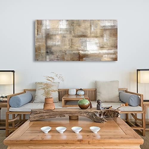 arteWOODS Abstract Canvas Wall Art - Brown White Grey Abstract Pictures for Living Room Bedroom Wall Decor Rustic Canvas Print Retro Farmhouse Painting Artwork 29" X 58