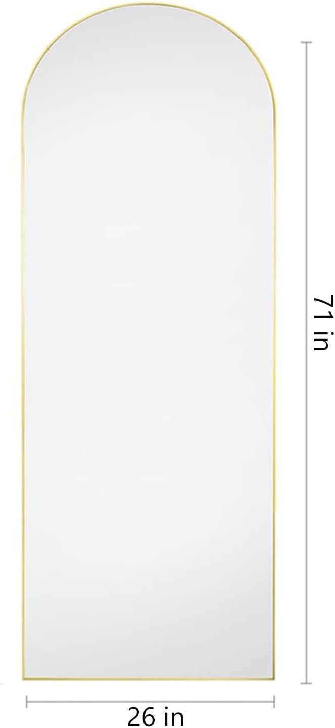 71"X26" Arched Full Length Mirror, Free Standing Leaning or Wall-Mounted Mirror, Aluminum Frame Modern Mirrors for Living Room, Bedroom, Cloakroom, Gold
