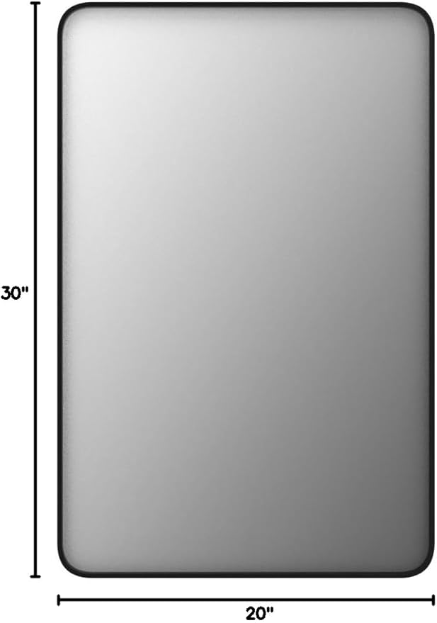 CHAMROR 20x30 Inch Black Metal Framed Bathrrom Mirror for Wall, Black Rounded Rectangle Mirror, Matte Black Bathroom Vanity Mirror, Anti-Rust, Tempered Glass, Hangs Horizontally or Vertically