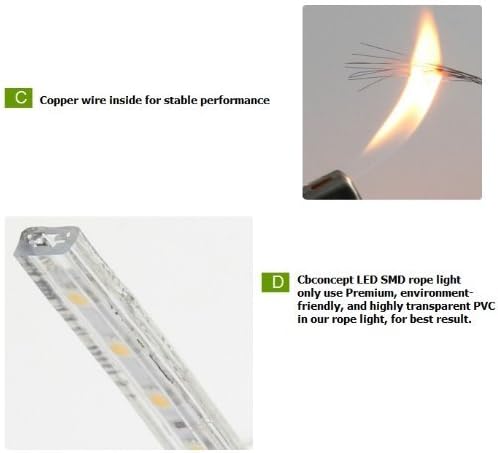 CBconcept 20 Feet RGB Color Changing 120V LED SMD5050 Flexible Flat LED Strip Rope Light - [Christmas Lighting, Indoor/Outdoor Rope Lighting] [Controller is Included]