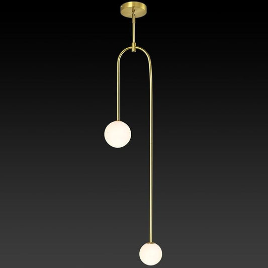 Modern Milk Glass Pendant Light 2 Light Mid Century Chandelier Small Glass Globe Gold Pendant Lights for Kitchen Island Bedroom Dining (Metal Tube Removable, 1 Pack)