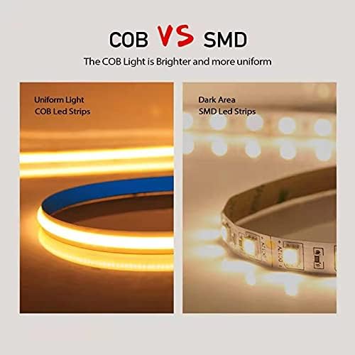 CCT COB LED Strip Light 16.4ft, Tunable White Warm White to Cool White LED Strip, 608LEDs/M DC24V Tape Light, CRI90+, Bluetooth App Control, Dimmable Strips for Bedroom, Office, DIY Lighting.