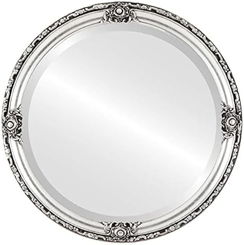 OVALCREST Round Beveled Wall Mirror for Home Decor - Jefferson Style - Silver Leaf with Black Antique - 16x16 Outside Dimensions