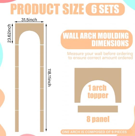 Nuanchu 4 Set Arch MDF Wall Molding Kit 118 x 31.5 Inch Pre-Cut Arch Wainscoting Panel Board and Batten Wall Panel Decor Paintable Accent Kit for DIY Home Bedroom Living Room Decor