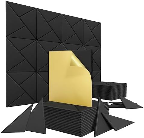 24-Pack Self-Adhesive Acoustic Panels – High-Density Soundproof Foam 12" x 12" x 0.4" for Studio, Office & Home – Sleek Black Design, Sound Panels High Density, Soundproof Wall Panels