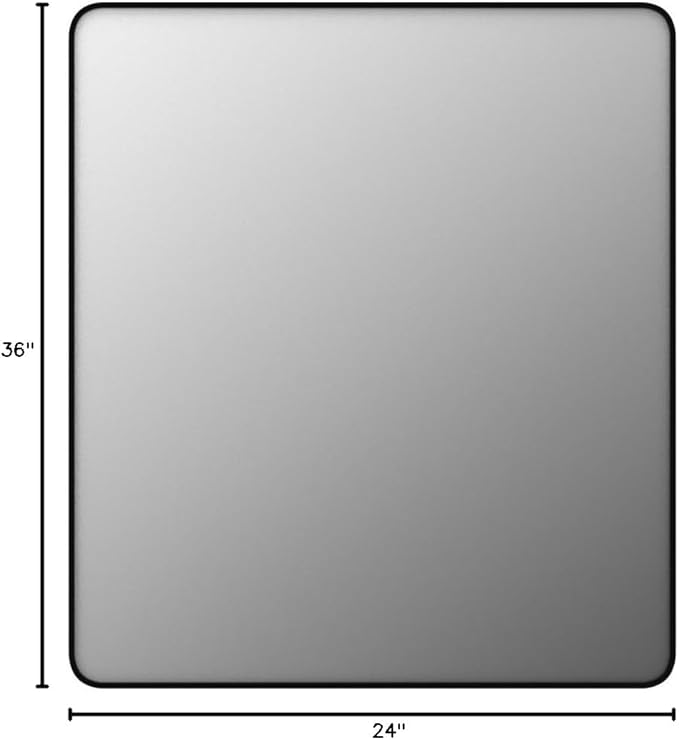 24x36 Inch Black Framed Mirror for Wall, Matte Black Bathroom Rectangle Mirror, Rounded Corner, Anti-Rust (Horizontal/Vertical)