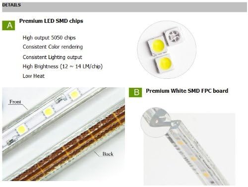 CBconcept 20 Feet RGB Color Changing 120V LED SMD5050 Flexible Flat LED Strip Rope Light - [Christmas Lighting, Indoor/Outdoor Rope Lighting] [Controller is Included]