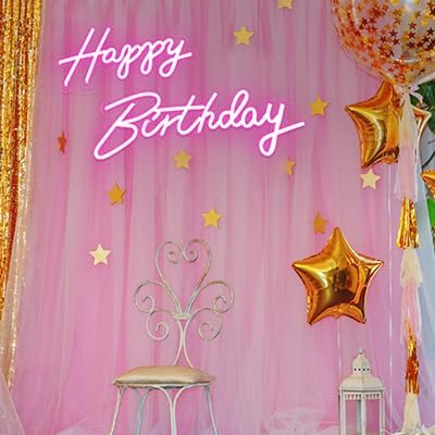 40"/23" Happy Birthday Neon Sign Large - Pink Happy Birthday Sign 12V - Happy Birthday Light Up Sign with Dimmable Switch - 2PCS Happy Birthday LED Sign for Backdrop, Party, Celebration, Decoration