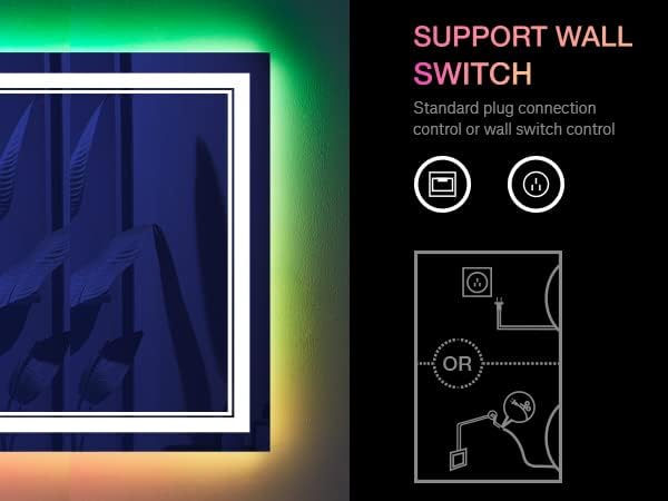 LED Bathroom Mirror, 20x28 inch, Wall Mount, Anti-Fog, RGB Backlit, Front-lit