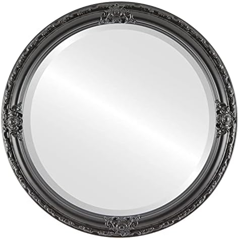 OVALCREST Round Beveled Wall Mirror for Home Decor - Jefferson Style - Matte Black - 16x16 Outside Dimensions