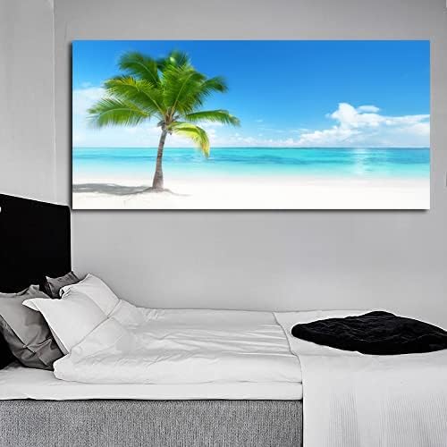 CHENOIL Large Canvas Wall Art Palm Tree Summer Ocean Waves Coconut Tree Canvas wall Art Landscape Paintings Sea Nature Pictures for Living Room Home Office Wall Decor Artwork -20"x40"inch