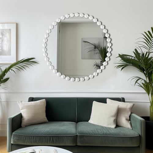 Madison Park Round Mirror, Metal Frame Circle Mirror 36 inch, Wall Art Decor Mounted Hanging for Entryway, Bathroom, Hallway, Living Room, Vanity, Marlowe, White