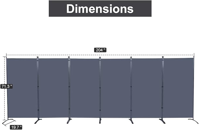 JVVMNJLK Indoor Room Divider, Portable Office Divider Room Divider Wall Divider Screen 6 Panel, Folding Partition Privacy Screen Walls Dividers for Room Separator 204" W x 71.3" H, Grey