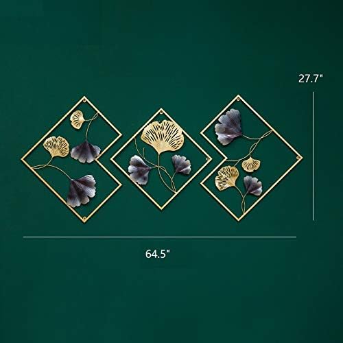 MKUN Iron Wall Sculptures - Set of 3 Diamond shaped Metal Wall Decor with Gingko Biloba Art Great for Home Hotel Decoration(Gold&Gray)