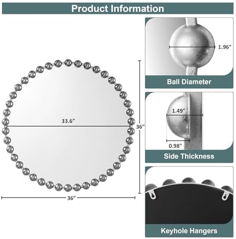 Madison Park Round Mirror, Metal Frame Circle Mirror 27 inch, Wall Art Decor Mounted Hanging for Entryway, Bathroom, hallway, Living Room, Vanity, Marlowe, Silver