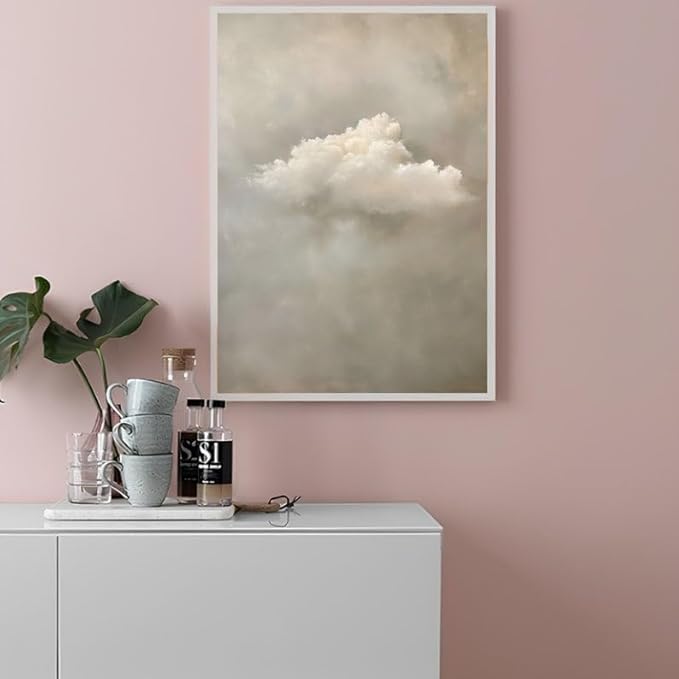 Nationcog Soft Cloud Wall Art Print in Neutral Tones, Minimalist Sky Poster, Dreamy Cloudy Sky Artwork, Serene Modern Decor for Bedroom, Living Room, or Meditation Space (Unframed) (12x18)
