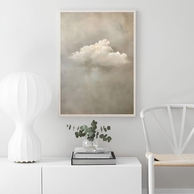 Nationcog Soft Cloud Wall Art Print in Neutral Tones, Minimalist Sky Poster, Dreamy Cloudy Sky Artwork, Serene Modern Decor for Bedroom, Living Room, or Meditation Space (Unframed) (16x24)