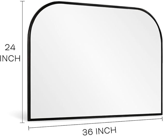 Modern Large Wall Mirror, Modern Mantel Minimalist Home Decor, Brushed Black Metal Framed Arched Mirror for Living Room, Bedroom, Fireplace, Mantle, Entryway, Bathroom, 36" x 24", Black