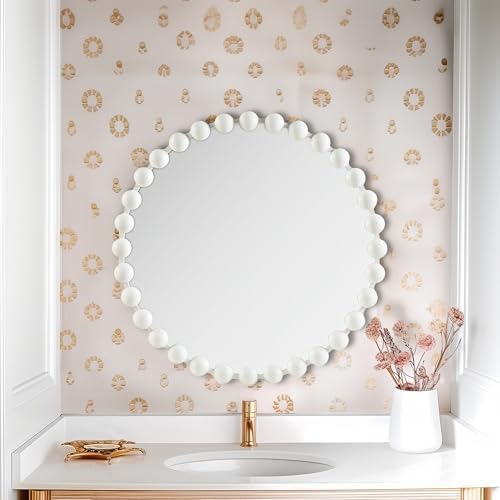 Madison Park Round Mirror, Metal Frame Circle Mirror 27 inch, Wall Art Decor Mounted Hanging for Entryway, Bathroom, Hallway, Living Room, Vanity, Marlowe, White