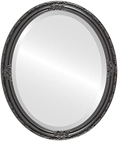 OVALCREST Oval Beveled Wall Mirror for Home Decor - Jefferson Style - Matte Black - 32x42 Outside Dimensions