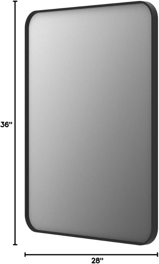 28x36 Black Matte Bathroom Mirror, Rectangle Framed Vanity Mirror for Wall, Rounded Corner, Anti-Rust, Shatterproof (Horizontally/Vertically)