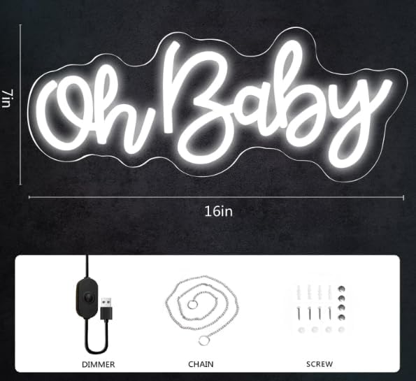 Oh Baby Neon Sign, Oh baby Light Up Sign USB Powered for Backdrop Baby Shower, Birthday, Wedding Decor (16" x 7", Warm White)