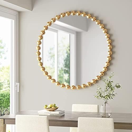 Madison Park Round Mirror, Metal Frame Circle Mirror 36 inch, Wall Art Decor Mounted Hanging for Entryway, Bathroom, hallway, Living Room, Vanity, Marlowe, Gold