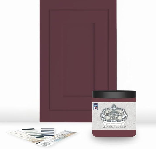ALL-IN-ONE Paint, Durable cabinet and furniture paint. Built in primer and top coat, no sanding needed. Includes our 30 featured color card - Unforgettable, 8oz Sample