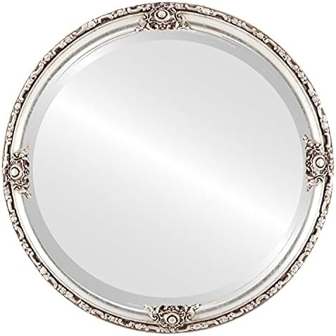 OVALCREST Round Beveled Wall Mirror for Home Decor - Jefferson Style - Silver Leaf with Brown Antique - 20x20 Outside Dimensions