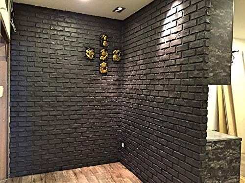 3D Wall Panels Faux Brick Panel for Interior and Exterior Wall Decoration Brick Cladding Pack of 4 Tiles (New London, Black)