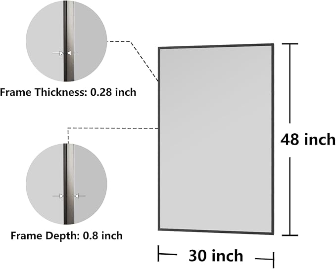 Bathroom Mirror 36x48 Black Bathroom Wall-Mounted Mirrors, Modern Vanity Mirror for Bedroom, Living Room, Aluminum Alloy Frame Allow to Hang Horizontally or Vertically