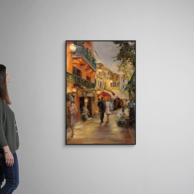 CANVAS ON DEMAND Evening in Paris Black Float Framed Canvas Wall Art Print by Marilyn Hageman, Traditional, Home Decor, Street Scene Artwork, Nature Artwork, 32" x48in