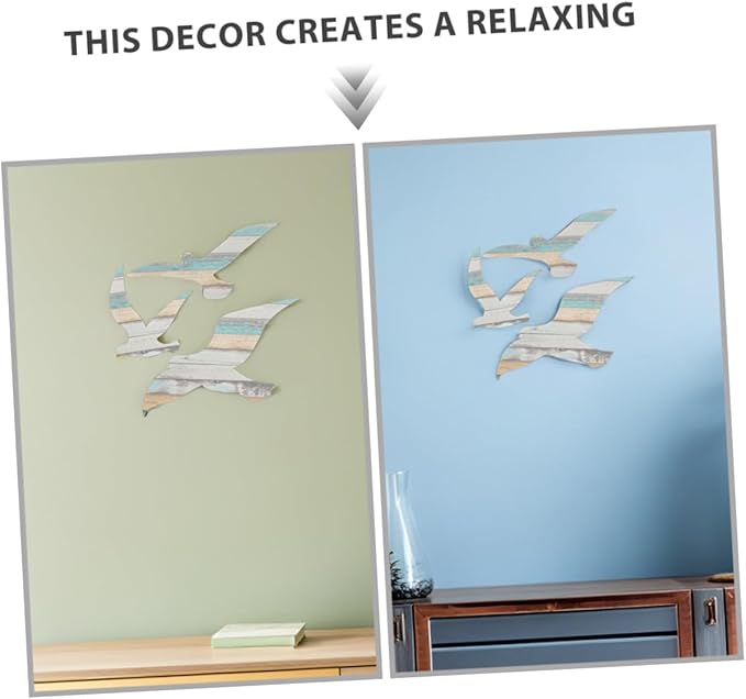 Cabilock 6pcs Wooden Seagull Wall Decor Coastal Nautical Ocean-themed Hanging Art for Family DIY Mediterranean Style Sea Bird Wall Sculpture