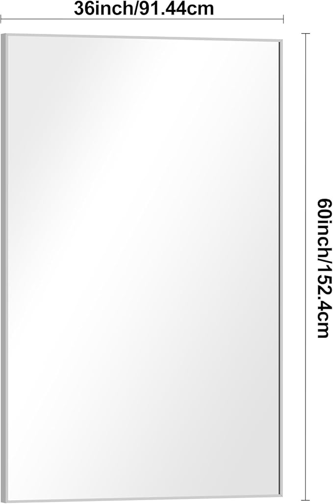 BONEWEI Silver Bathroom Mirror,60x36 inch Wall Mirror for Bathroom Wall Mounted,Large Rectangle Mirror for Bathroom Over Sink,Modern Metal Frame for Living Room,Bedroom Entryway,Horizontal/Vertical