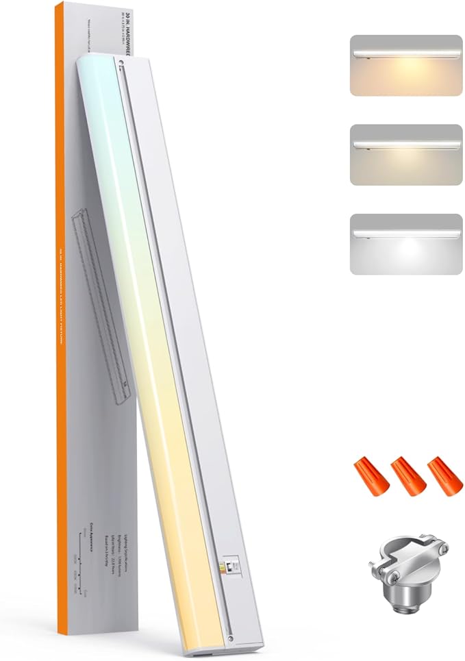 30 Inch LED Under Cabinet Lighting, Hardwired & Plug in, Linkable, Dimmable, 3CCT Selectable Kitchen Cabinet Light, CRI93