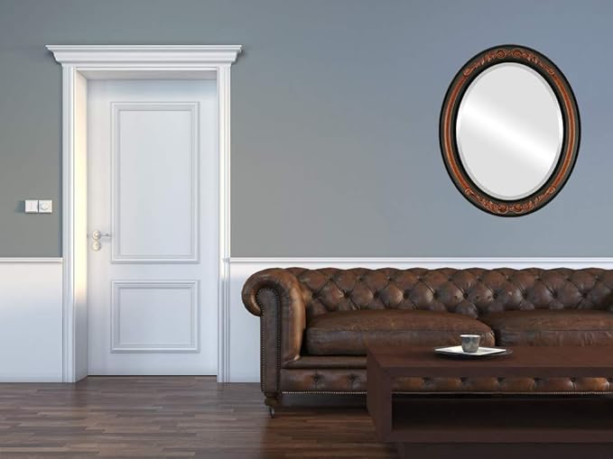 OVALCREST Oval Beveled Wall Mirror for Home Decor - Florence Style - Vintage Walnut - 34" x 28"