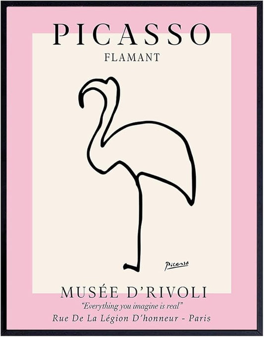 Mid-Century Modern Art 11x14 - Minimalist Line Art Wall Decor for Modern Home - Abstract Gallery Wall Artwork - Tropical Beach House Museum Poster - Contemporary Aesthetic Room Decor - Pink Flamingo