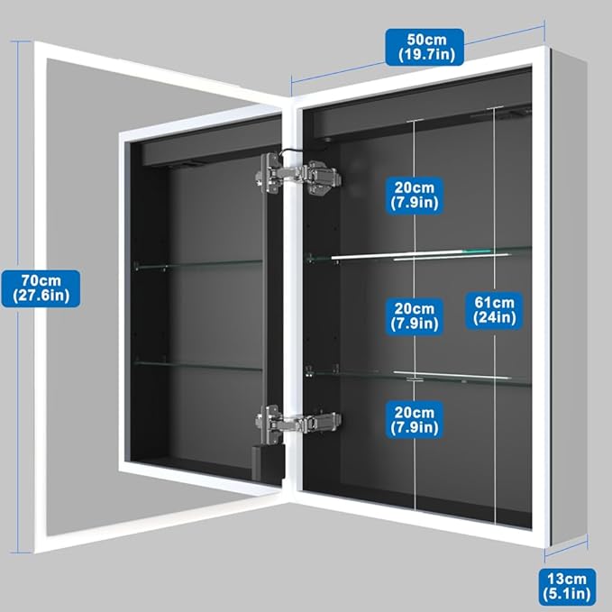 KWW LED Lighted Bathroom Medicine Cabinet with Sockets & USBs, Dimmable, 3 Color Light Makeup Mirror, Easy to Install, Wall Mounted Cabinet (Left Hinge, 19.5 * 28)