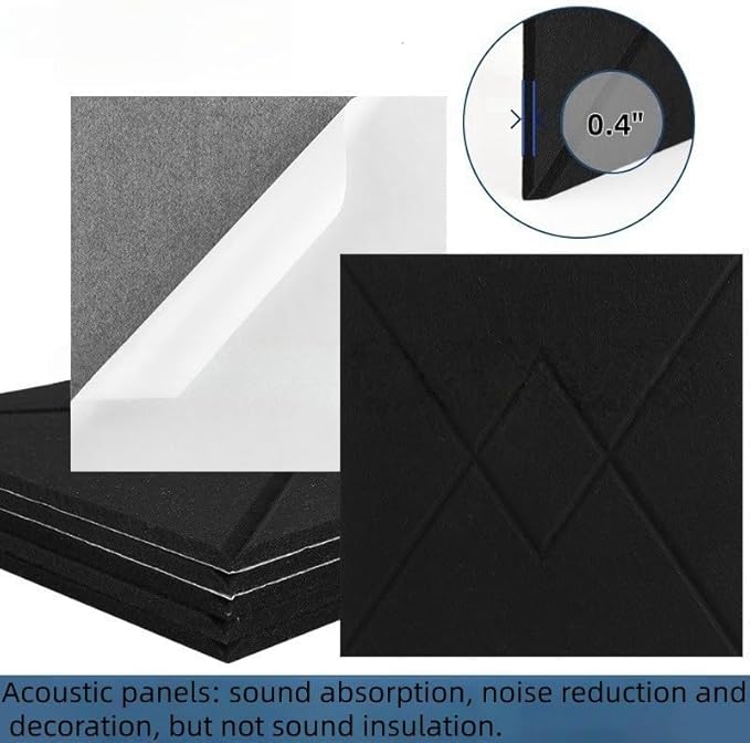 12 Pack of Self-Adhesive Soundproof Panels, 12"x12"x0.4" Polyester Soundproof Foam Panels, Decorative Noise Reduction Wall Panels, Acoustic Panels for Walls, Ceilings and Doors
