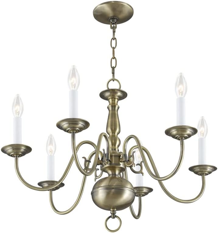 Livex Lighting 5006-04 Williamsburgh 6 Light Black Chandelier, Black/Antique Brass