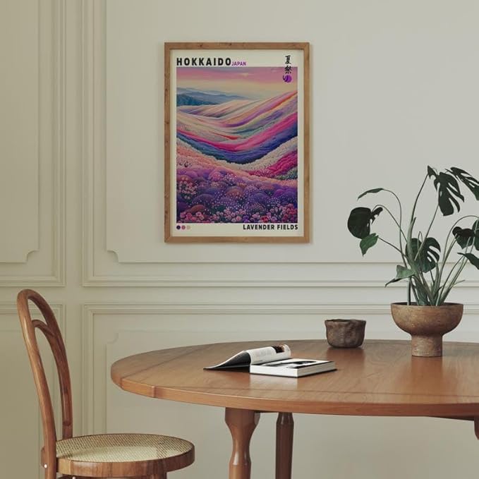 Nationcog Hokkaido Lavender Fields Poster, Japanese Wall Art Print, Colorful Landscape Artwork, Japandi Asian Style Home Decor for Bedroom, Living Room or Modern Interior (Unframed) (24x36)