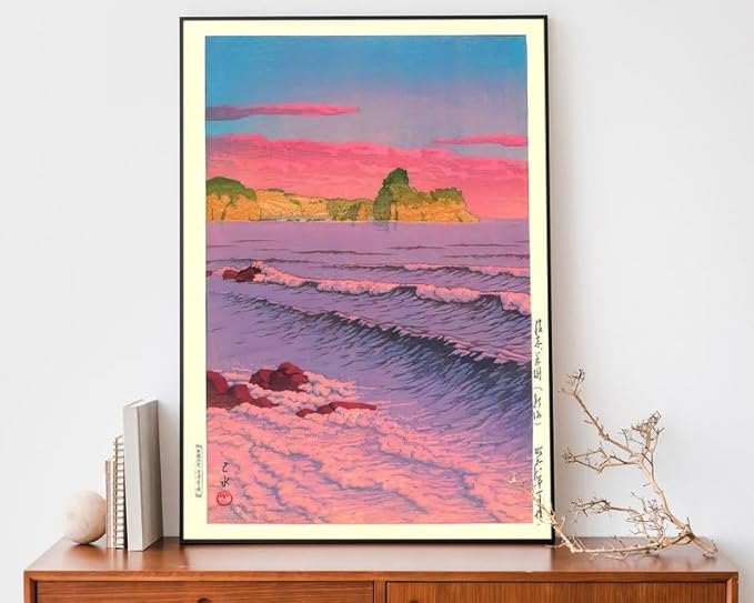 Nationcog Morning Sea at Shiribeshi Woodblock Poster, Japanese Ocean Print by Kawase Hasui, Zen Japandi Home Decor, Relaxing Vintage Art (Unframed) (16x24)