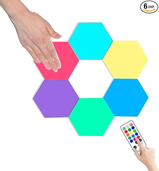 Creative Remote Control Hexagonal Wall Lights Smart Touch-Sensitive LED Honeycomb Night Lights DIY Modular Assembled Splicing Modern Wall Lamps Home Decor (6 Pack)