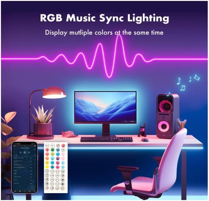 Neon Rope Lights, 33FT RGB LED Strip Lights, App Control, IR Remote, Outdoor IP67 Waterproof, Music Syncing, Flexible DIY Design for Bedroom, Gaming, Party, Christmas Decor