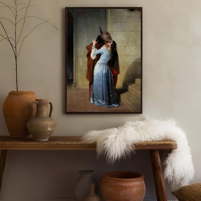 Nationcog The Kiss Romantic Wall Art Print, Classic Renaissance Couple Painting Poster, Historical Love Scene Artwork, Vintage Italian Style Bedroom or Living Room Decor for Couples (Unframed) (9x11)