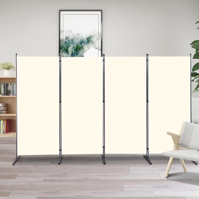 JVVMNJLK Indoor Room Divider, Portable Office Divider, Convenient Movable (4-Panel), Folding Partition Privacy Screen for Bedroom,Dining Room, Study,136" W x 19.7" D x 71.3" H, Beige