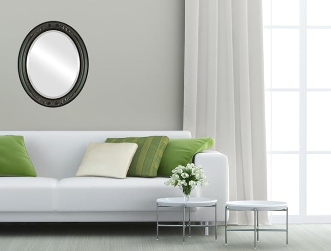 OVALCREST Oval Beveled Wall Mirror for Home Decor - Florence Style - Hunter Green - 34" x 24"