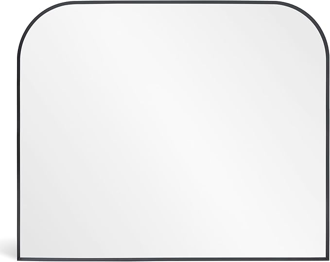 Modern Large Wall Mirror, Modern Mantel Minimalist Home Decor, Brushed Black Metal Framed Arched Mirror for Living Room, Bedroom, Fireplace, Mantle, Entryway, Bathroom, 36" x 30", Black