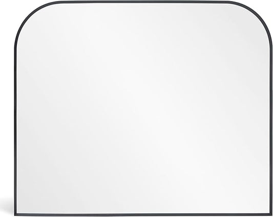 Modern Large Wall Mirror, Modern Mantel Minimalist Home Decor, Brushed Black Metal Framed Arched Mirror for Living Room, Bedroom, Fireplace, Mantle, Entryway, Bathroom, 36" x 30", Black