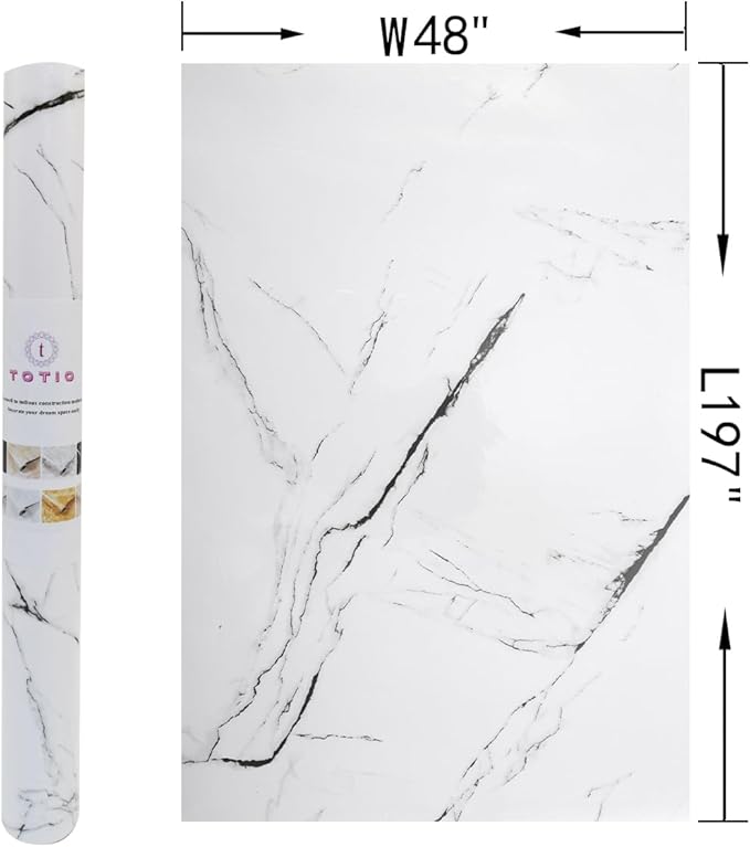 48x197inch Extra Wide Black White Marble Wallpaper Peel Stick Glossy Thick Waterproof Furniture Sticker Granite Look Contact Paper DIY Wall Sticker Self-Adhesive Countertop Vinyl Wrap for Kitchen
